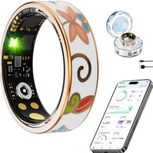 Smart Ring for Women,Fitness Tracker with Heart Rate,Blood Oxygen,Blood Pressure,Sleep Monitoring,Step Counting,IP68 Waterproof for iPhone and Android,No Subscription Fee (Enamel Rose Gold, 9#)