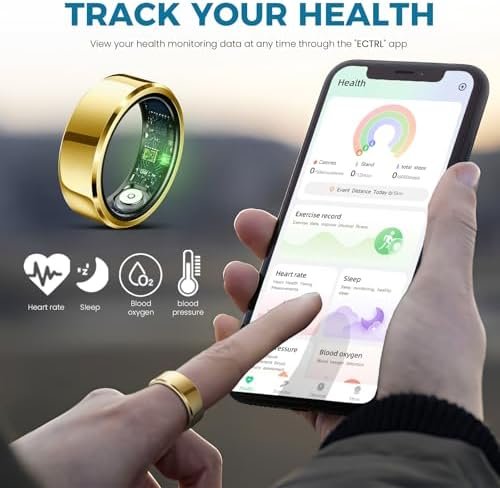 Smart Ring for Women Men Fitness Tracker with Blood Pressure,Heart Rate,Sleep Monitoring,Step Counting,for iPhone and Android,Waterproof smart blood pressure monitor,No Subscription Fees,Gold 11 size - Image 3