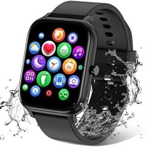 Smart Watch for Men Women Compatible with iPhone Samsung Android Phone 1.83 inch Full Touch Screen IP68 Waterproof Bluetooh Fitness Tracker Heart Rate/Sleep Monitor, Black