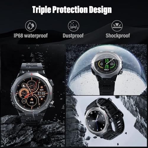 Military Smart Watches for Men(Answer/Make Calls), 1.39"HD Fitness Watch, 24/7 Heart Rate Sleep Monitor, Smart Watch for Men 110+ Sport Modes, 30Day, IP68 Waterproof Smartwatch for Android iOS, Black - Image 6