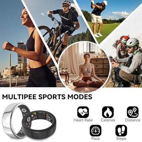 Smart Ring for Men Women with Black Charging Box, Bluetooth, Health Ring , IP68 Waterproof, Fitness Ring Tracks Heart Rate/Sleep/Steps/Sports Activities/Blood Oxygen,non-subscription app (Silver, 7) - Image 2