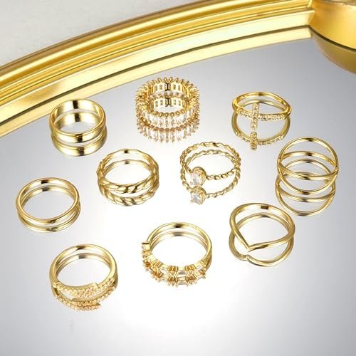 10 PCS 14K Gold Plated Rings Set for Women, Dainty Gold Knuckle Ring Non Tarnish, Simple Thumb Stacking Rings Pack Size 6/7/8/9/10 - Image 5