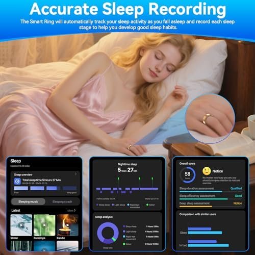 Smart Fitness Ring for Women Men - Activity & Health Tracker Ring with Heart Rate/Pressure/Sleep/Steps/Blood Oxygen Monitoring, 10ATM Waterproof for iPhone and Android, No Subscription Fee (10#) - Image 2