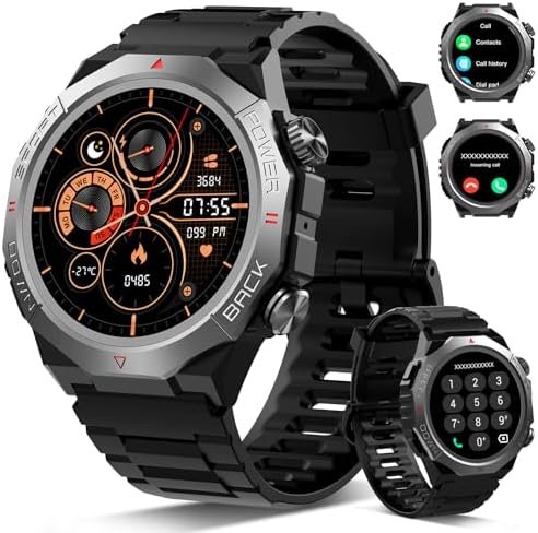 Military Smart Watches for Men(Answer/Make Calls), 1.39"HD Fitness Watch, 24/7 Heart Rate Sleep Monitor, Smart Watch for Men 110+ Sport Modes, 30Day, IP68 Waterproof Smartwatch for Android iOS, Black