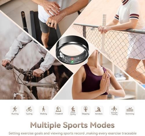 Health Smart Ring for Men Women, Fitness Tracker with Heart Rate/Blood Pressure/Blood Oxygen Monitor,Sleep Tracker,Pedometer, IP68 Waterproof Ring for iPhone&Android, No Subscription (Black, Size9) - Image 4
