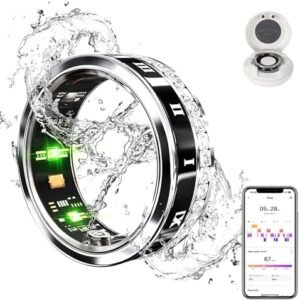 Smart Ring for Women & Men | IP68 Waterproof Fitness Tracker |Sleep Tracking Heart Rate Blood Oxygen Healthy Monitor Monitor | Activity/Steps/Calories | for iOS & Android (Inky, 10#)
