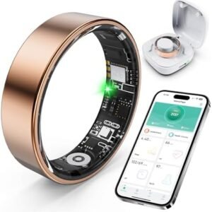 Smart Ring with Sleep Monitoring, Step Counting, Heart Rate, Blood Oxygen, Blood Pressure for iPhone and Android, No Subscription Fee, IP68 Waterproof Health Tracker (Rose Gold, 7)