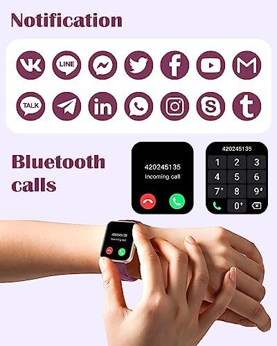 RUIMEN Smart Watches for Women Men (Answer/Make Calls) Compatible with iPhone/Android Phones, 1.85" HD Screen Fitness Tracker Heart Rate Monitor 100+ Sports Tracker Watch Waterproof (Purple) - Image 2