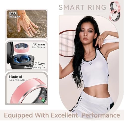 Health Smart Ring for Men Women, Fitness Tracker with Heart Rate/Blood Pressure/Blood Oxygen Monitor,Sleep Tracker,Pedometer, IP68 Waterproof Ring for iPhone&Android, No Subscription (Pink, Size9) - Image 7