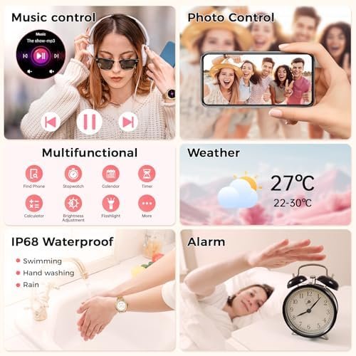 Smart Watch for Women, AMOLED HD Display Fitness Tracker Bluetooth Make/Answer Call, 1.19" Watches with 110+ Sports Modes/Heart Rate/SpO2/Sleep Monitor, Smartwatch IP68 Waterproof for Android iOS - Image 6
