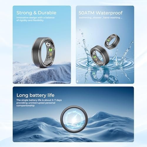 Smart Ring for Women Men - Fitness Tracker with Heart Rate/Blood Oxygen/Stress Monitor/Steps/Sleep Tracking, No App Subscription, 5ATM Waterproof Health Rings - Image 5