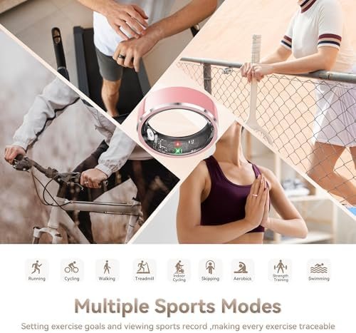 Health Smart Ring for Men Women, Fitness Tracker with Heart Rate/Blood Pressure/Blood Oxygen Monitor,Sleep Tracker,Pedometer, IP68 Waterproof Ring for iPhone&Android, No Subscription (Pink, Size9) - Image 4