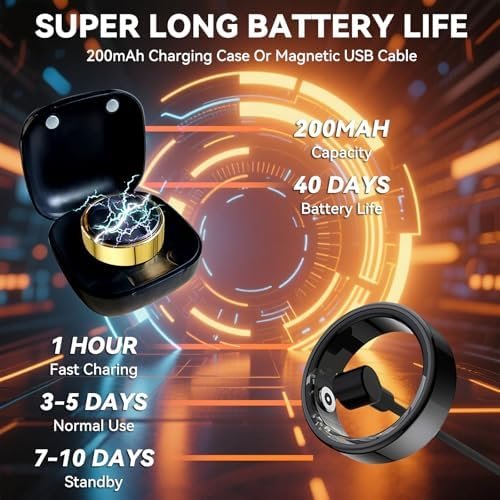 Smart Ring for Men Women with Black Charging Box, Bluetooth, Health Ring , IP68 Waterproof, Fitness Ring Tracks Heart Rate/Sleep/Steps/Sports Activities/Blood Oxygen,non-subscription app (Silver, 7) - Image 8