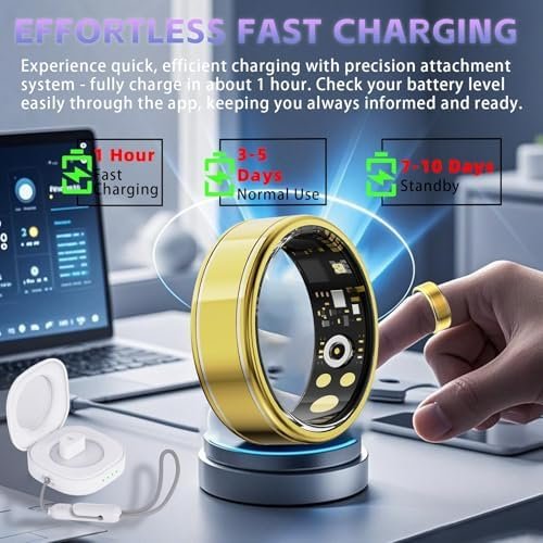 Smart Ring for Women Men – Fitness Tracker Ring with Heart Rate, SpO2, Blood Pressure, Sleep Monitoring, Step & Calorie Counter, No Subscription Fee,5ATM Waterproof,iOS & Android (Gold 8) - Image 6