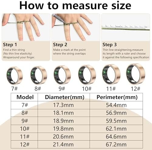 Thin Smart Ring for Fitness & Health Tracking -Pedometer,Sleep/Heart Rate/Blood Oxygen Monitor, Gesture Control / 5ATM Waterproof -No APP Subscription Compatible with Smart Phone (Rose Gold, 10) - Image 2