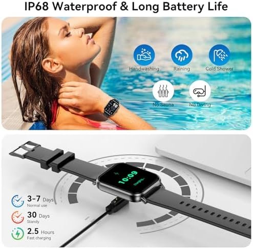 Smart Watch, 1.83" HD Smartwatch for Men Women with 120 Sports Modes, Bluetooth Call & Make Call, Health, Fitness & Sleep Tracker, Timer, 5 ATM Water-Resistance, Fitness Watch for Android/iOS, Black - Image 7