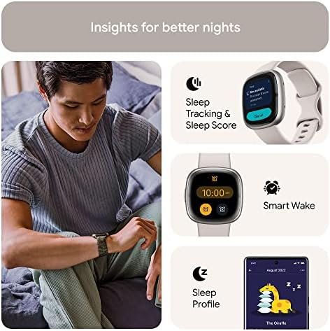 Fitbit Sense 2 Advanced Health and Fitness Smartwatch with Tools to Manage Stress and Sleep, ECG App, SpO2, 24/7 Heart Rate and GPS, Lunar White/Platinum, One Size (S & L Bands Included) - Image 4