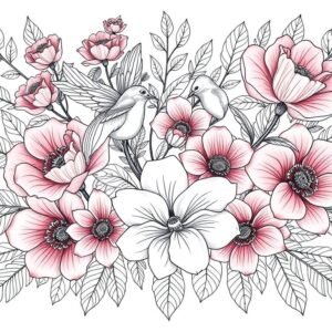 Adult Floral Coloring Scene 001