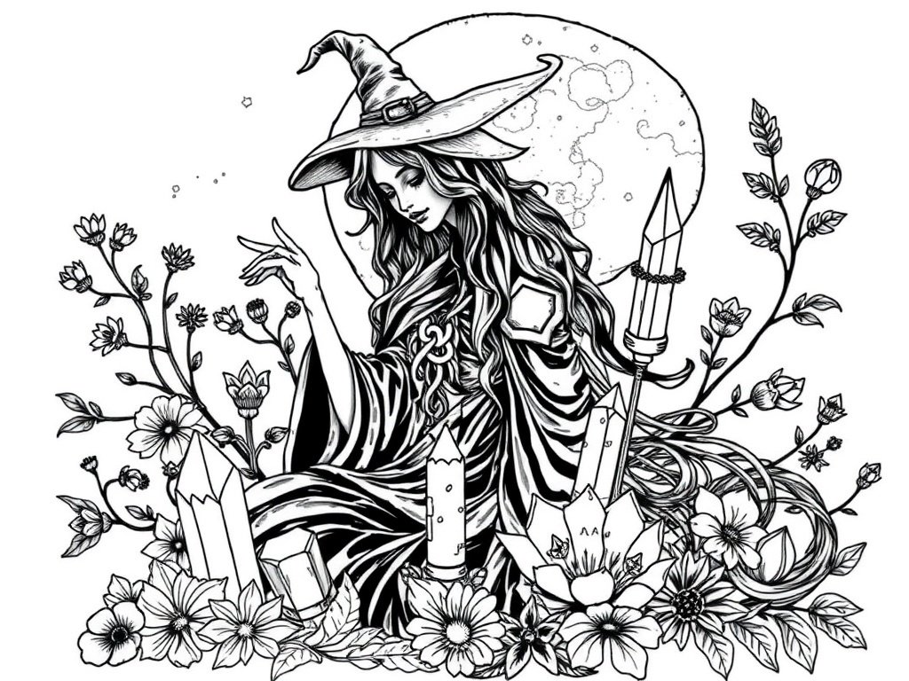 Adult Witch Coloring 15 PDF Pack